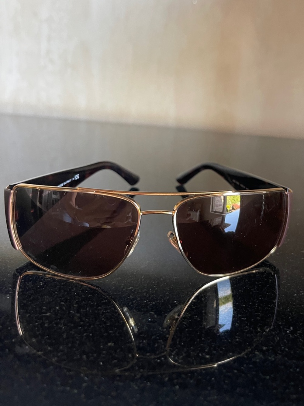 Versace Gold Frame Brown Lens Aviator Sunglasses